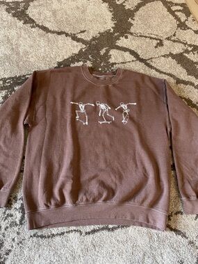Full Tilt Brown Crewneck Sweatshirt with White Skate Skeleton Graphic